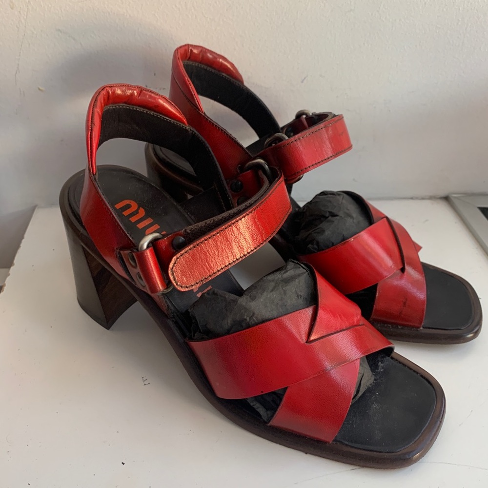 Miu Miu Cherry Red strap Heels
